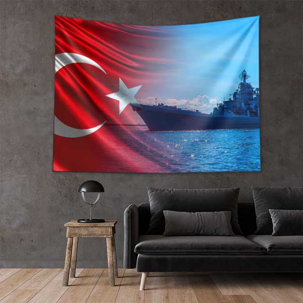 Türk Bayrağı ve Denizaltı Temalı Duvar Örtüsü 11042