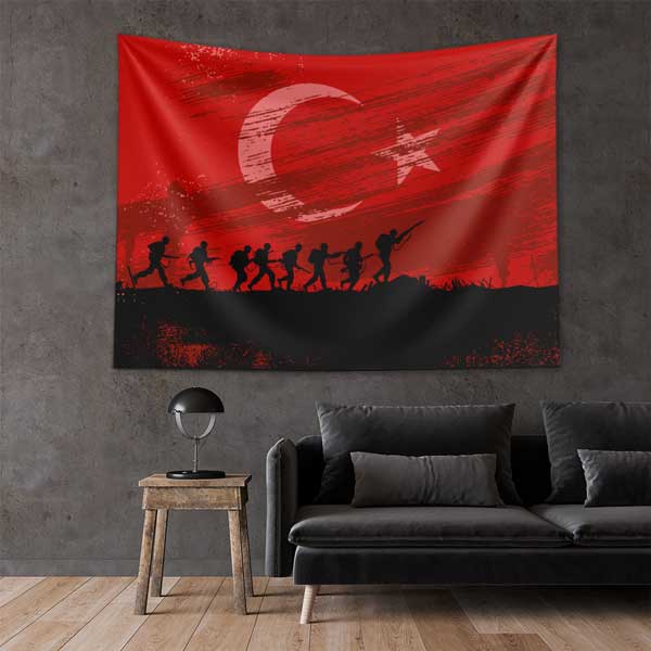 Türk Bayrağı ve Asker Silüetli Duvar Örtüsü 11068