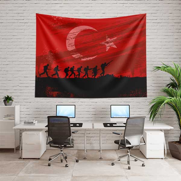 Türk Bayrağı ve Asker Silüetli Duvar Örtüsü 11068