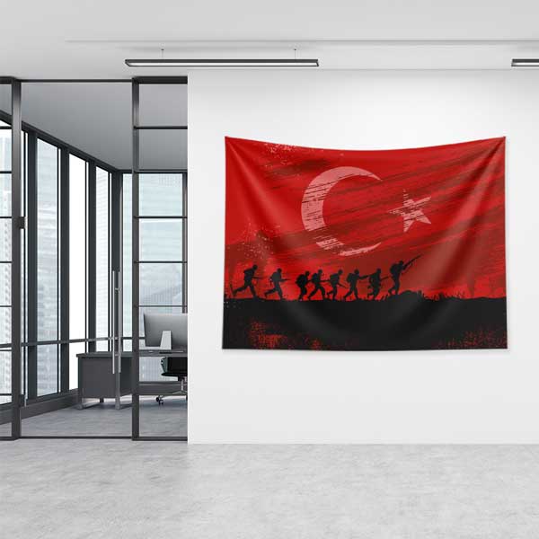 Türk Bayrağı ve Asker Silüetli Duvar Örtüsü 11068