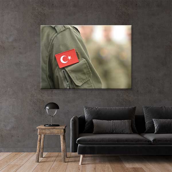 askeri-duvar-tablolari-11247-01 Türk Askeri Pilot Tipi Ceket ve Bayrak Yaması Kanvas Tablo – 11247