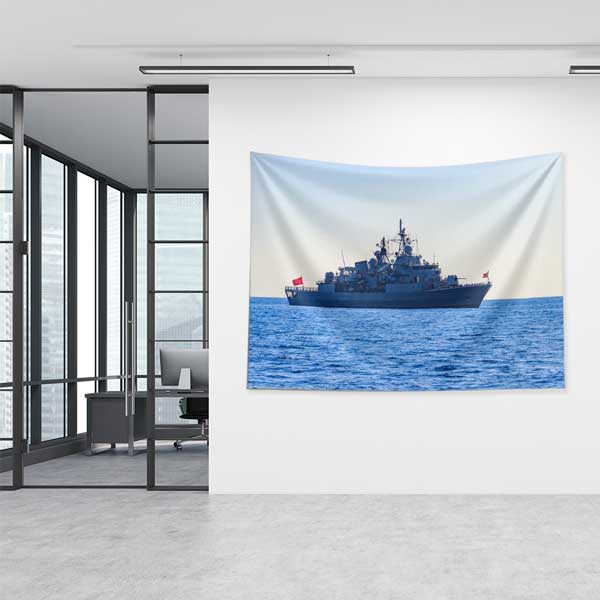 Türk Bayraklı Savaş Gemisi Duvar Örtüsü 11043