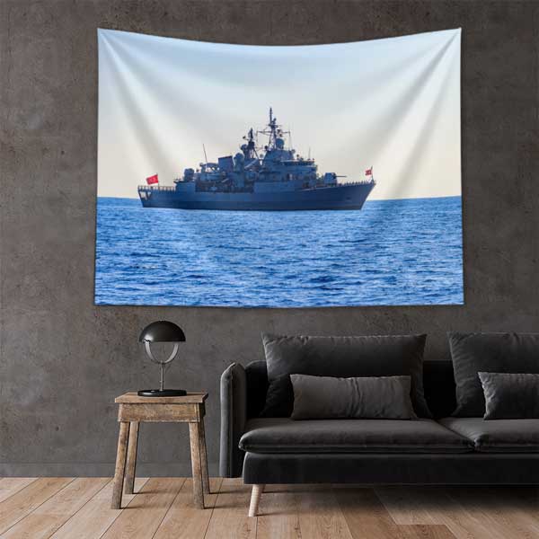 Türk Bayraklı Savaş Gemisi Duvar Örtüsü 11043