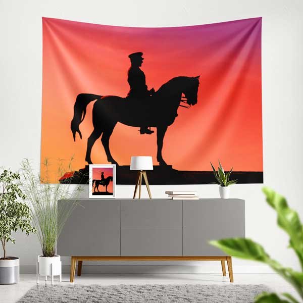 ataturk-asker-sanat-dekor-11077-00 Gün Batımı Atatürk Atlı Asker Silüeti Duvar Örtüsü 11077