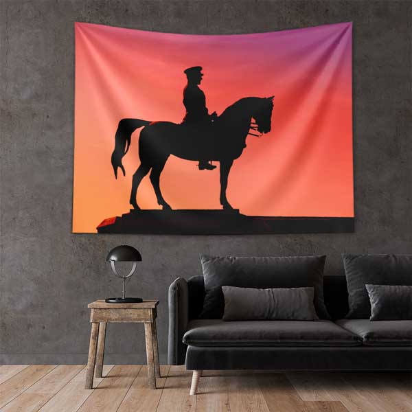 Gün Batımı Atatürk Atlı Asker Silüeti Duvar Örtüsü 11077