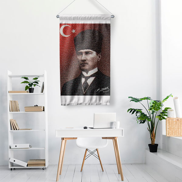 ataturk-bayrak-dekor-6230-01 Atatürk Türk Bayrağı Temalı Duvar Flaması Kumaş Baskı 6230