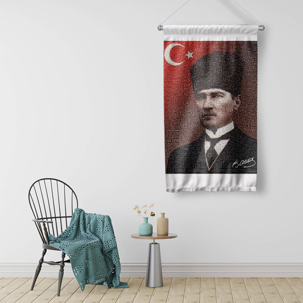 ataturk-bayrak-dekor-6230-02 Atatürk Türk Bayrağı Temalı Duvar Flaması Kumaş Baskı 6230
