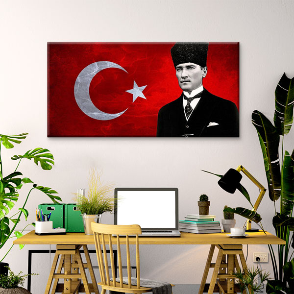 Türk Bayrağı Fonlu Atatürk Portre Duvar Tablosu – 6198