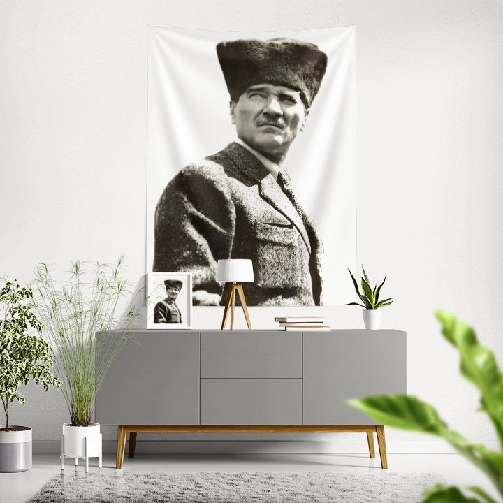 Atatürk Siyah Beyaz Duvar Örtüsü Kumaş Baskı 6203