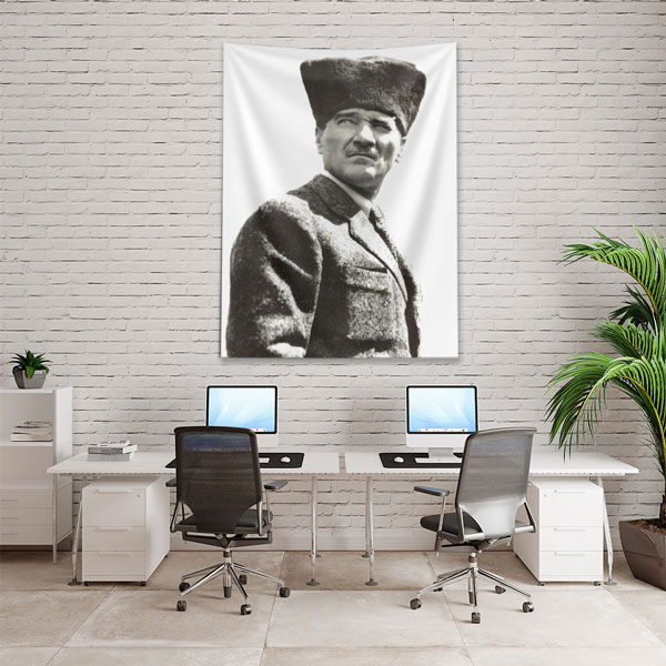 Atatürk Siyah Beyaz Duvar Örtüsü Kumaş Baskı 6203