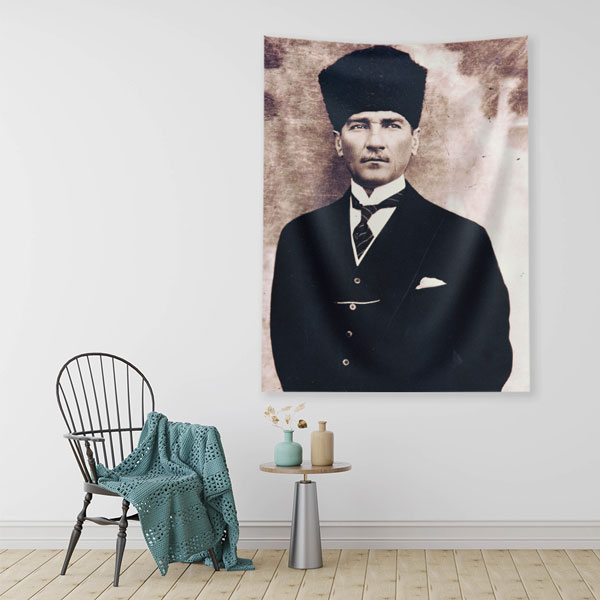 ataturk-duvar-dekor-6209-01 Atatürk Kalpaklı Portre Duvar Örtüsü Kumaş Baskı 6209