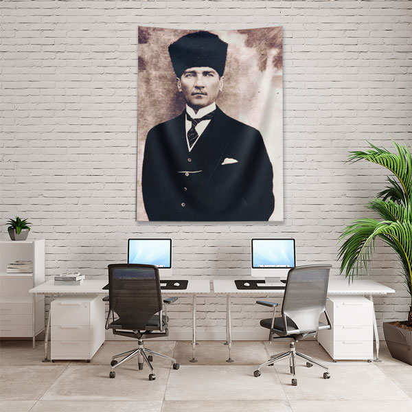 ataturk-duvar-dekor-6209-02 Atatürk Kalpaklı Portre Duvar Örtüsü Kumaş Baskı 6209