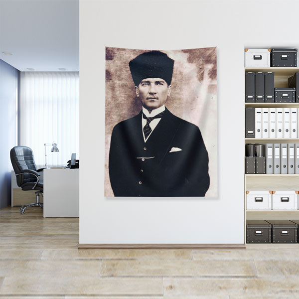 ataturk-duvar-dekor-6209-03 Atatürk Kalpaklı Portre Duvar Örtüsü Kumaş Baskı 6209