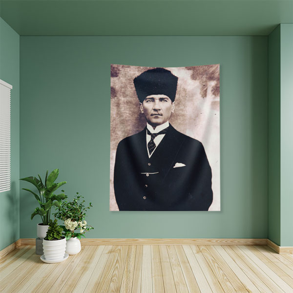 ataturk-duvar-dekor-6209-04 Atatürk Kalpaklı Portre Duvar Örtüsü Kumaş Baskı 6209