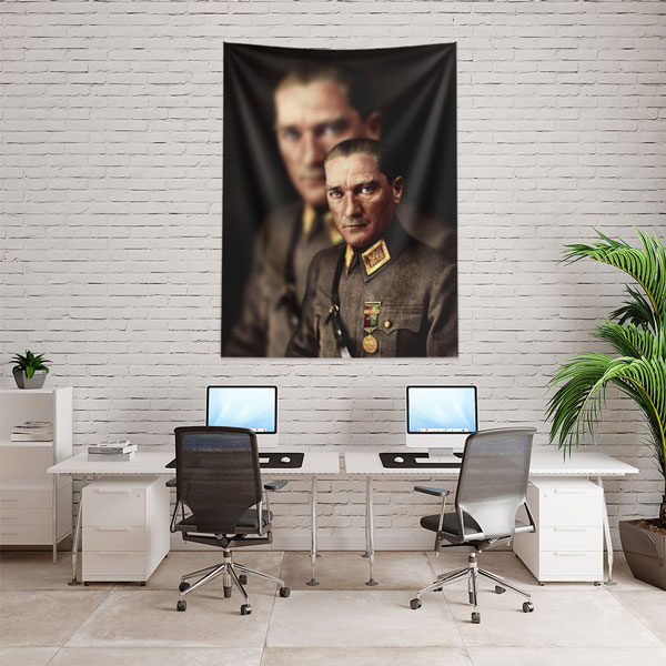 Atatürk Çift Portre Duvar Örtüsü Kumaş Baskı 6216