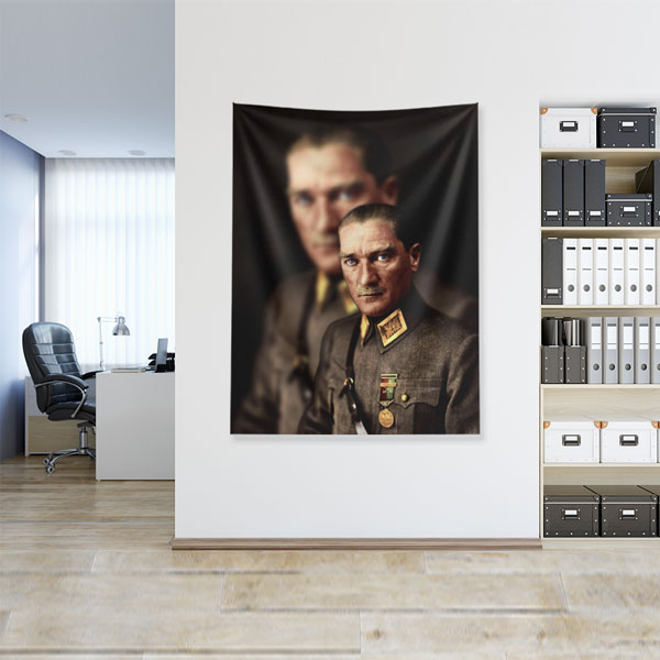 Atatürk Çift Portre Duvar Örtüsü Kumaş Baskı 6216