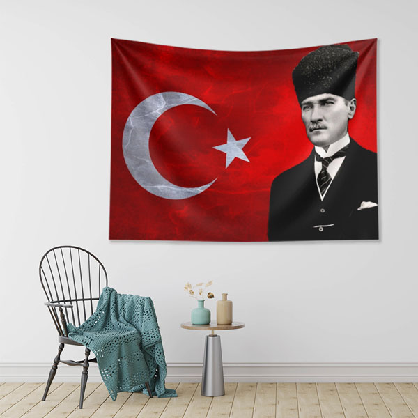 ataturk-duvar-dekor-6219-02 Atatürk ve Türk Bayrağı Duvar Örtüsü Kumaş Baskı 6219