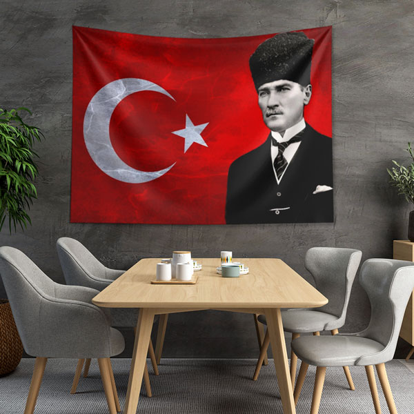 ataturk-duvar-dekor-6219-04 Atatürk ve Türk Bayrağı Duvar Örtüsü Kumaş Baskı 6219