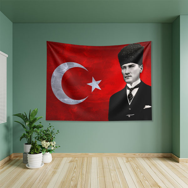ataturk-duvar-dekor-6219-05 Atatürk ve Türk Bayrağı Duvar Örtüsü Kumaş Baskı 6219
