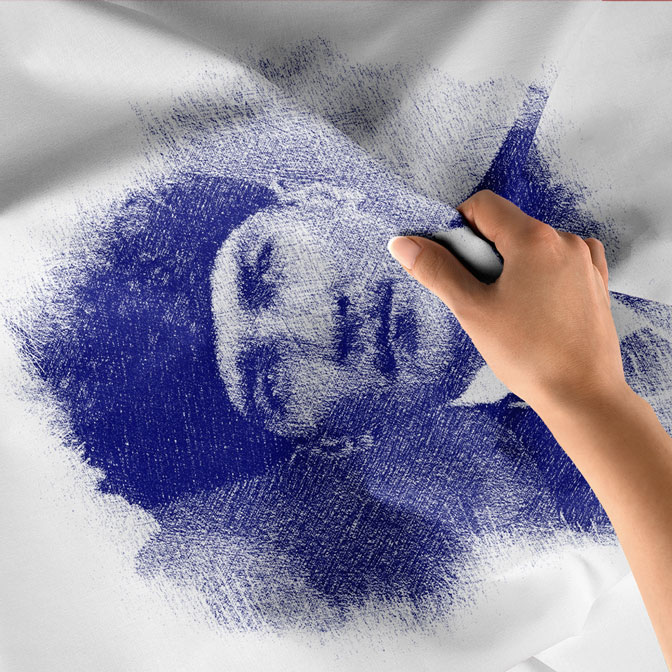 Atatürk Mavi Eskiz Portre Duvar Örtüsü Kumaş Baskı 6220