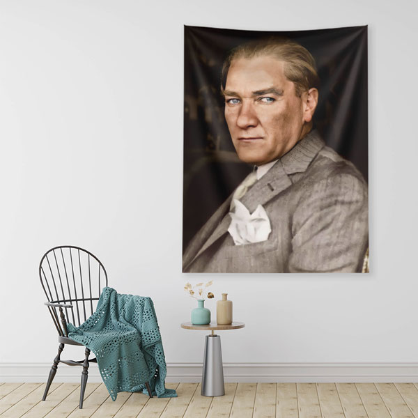 Atatürk Renkli Portre Duvar Örtüsü Kumaş Baskı 6205
