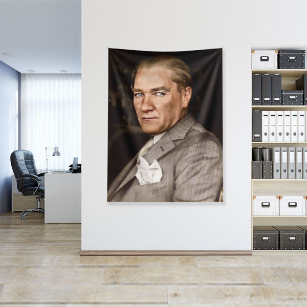 Atatürk Renkli Portre Duvar Örtüsü Kumaş Baskı 6205