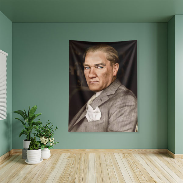 Atatürk Renkli Portre Duvar Örtüsü Kumaş Baskı 6205