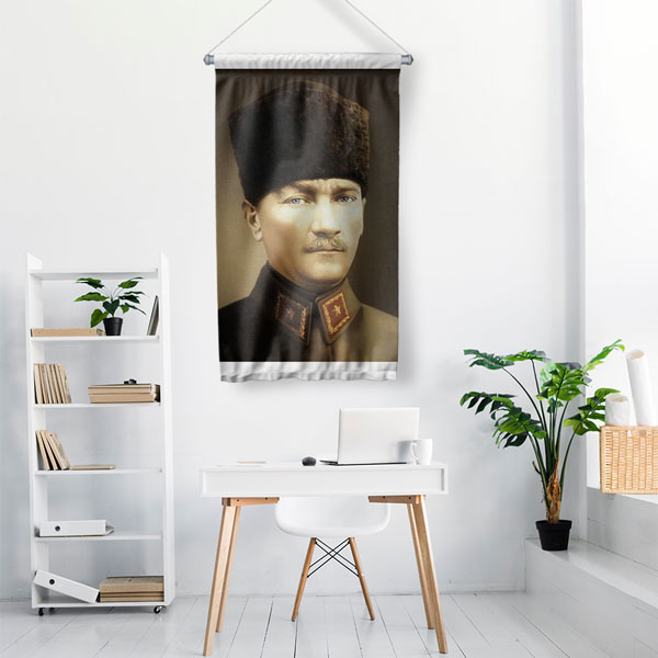 Atatürk Üniformalı Portre Duvar Flaması Kumaş Baskı 6224