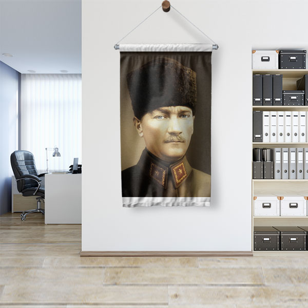 Atatürk Üniformalı Portre Duvar Flaması Kumaş Baskı 6224