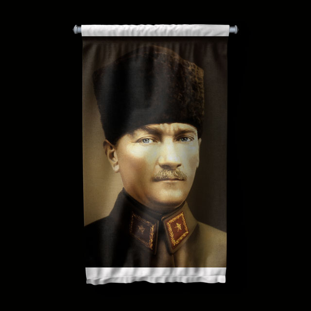 Atatürk Üniformalı Portre Duvar Flaması Kumaş Baskı 6224