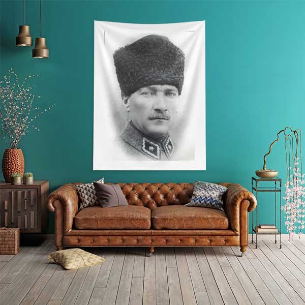 Atatürk Klasik Portre Duvar Flaması Kumaş Baskı 14329