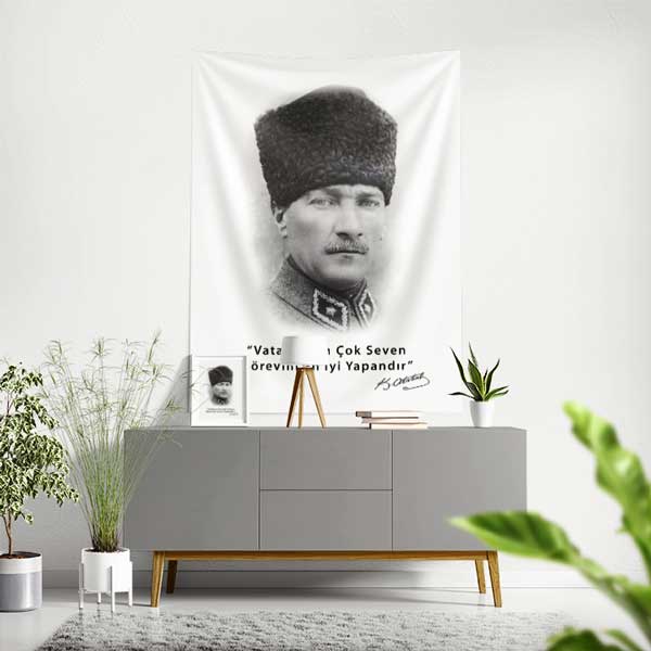 Atatürk Sözüyle Portre Duvar Flaması Kumaş Baskı 14328