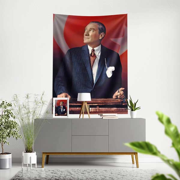 Atatürk ve Türk Bayrağı Duvar Örtüsü Kumaş Baskı 14322