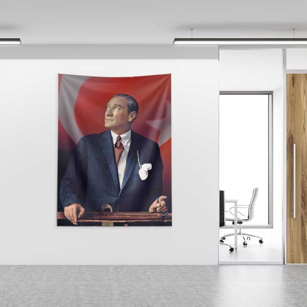 Atatürk ve Türk Bayrağı Duvar Örtüsü Kumaş Baskı 14322