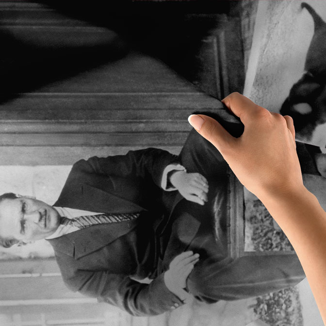 Atatürk Köpeklerle Fotoğraf Duvar Örtüsü Kumaş Baskı 6212