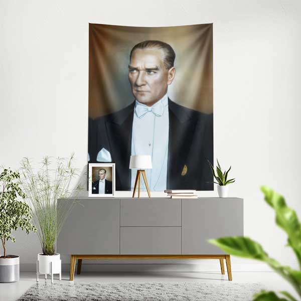 Atatürk Klasik Takım Elbiseli Portre Duvar Örtüsü Kumaş Baskı 14323
