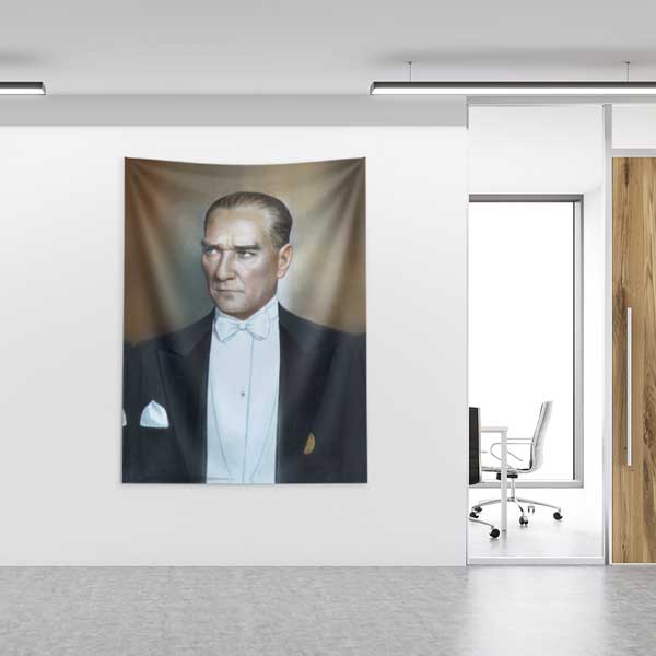 Atatürk Klasik Takım Elbiseli Portre Duvar Örtüsü Kumaş Baskı 14323