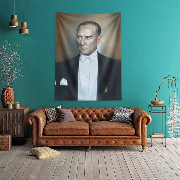 Atatürk Klasik Takım Elbiseli Portre Duvar Örtüsü Kumaş Baskı 14323