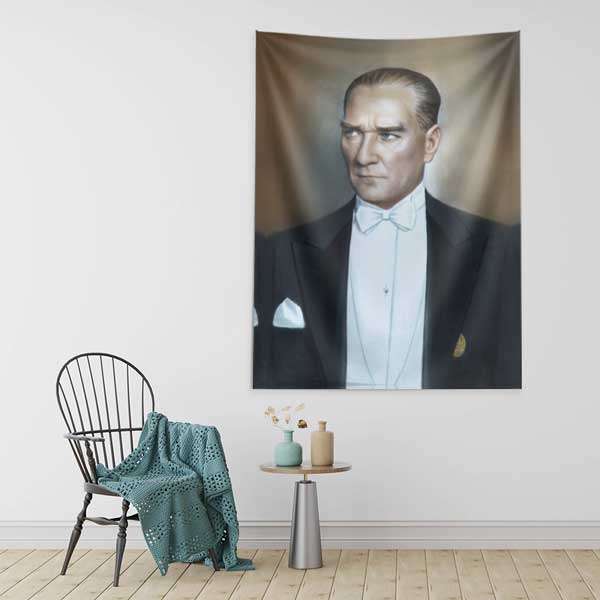 Atatürk Klasik Takım Elbiseli Portre Duvar Örtüsü Kumaş Baskı 14323