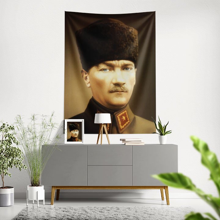 Atatürk Askeri Üniformalı Duvar Örtüsü Kumaş Baskı 6204
