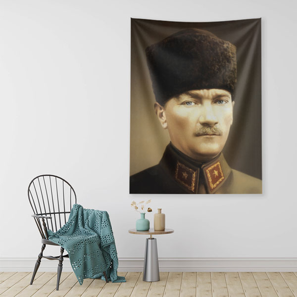Atatürk Askeri Üniformalı Duvar Örtüsü Kumaş Baskı 6204