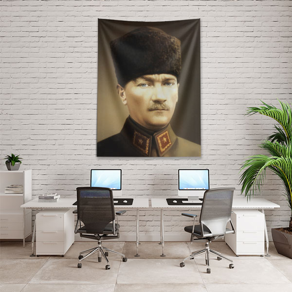 Atatürk Askeri Üniformalı Duvar Örtüsü Kumaş Baskı 6204