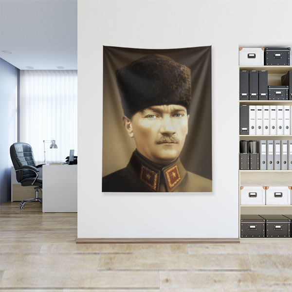 Atatürk Askeri Üniformalı Duvar Örtüsü Kumaş Baskı 6204