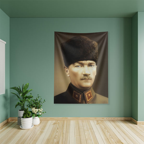 Atatürk Askeri Üniformalı Duvar Örtüsü Kumaş Baskı 6204