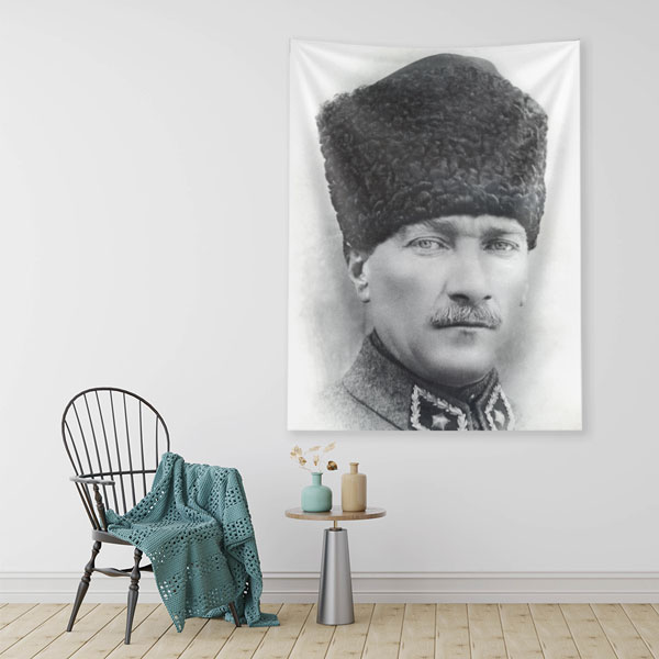 ataturk-duvar-ortusu-6210-01 Atatürk Kalpaklı Portre Duvar Örtüsü Kumaş Baskı 6210