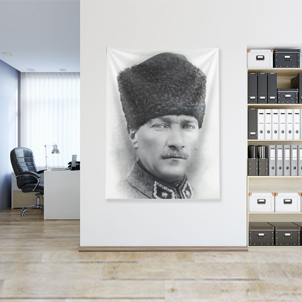 ataturk-duvar-ortusu-6210-03 Atatürk Kalpaklı Portre Duvar Örtüsü Kumaş Baskı 6210