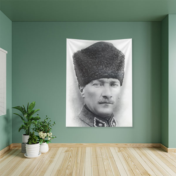 ataturk-duvar-ortusu-6210-04 Atatürk Kalpaklı Portre Duvar Örtüsü Kumaş Baskı 6210