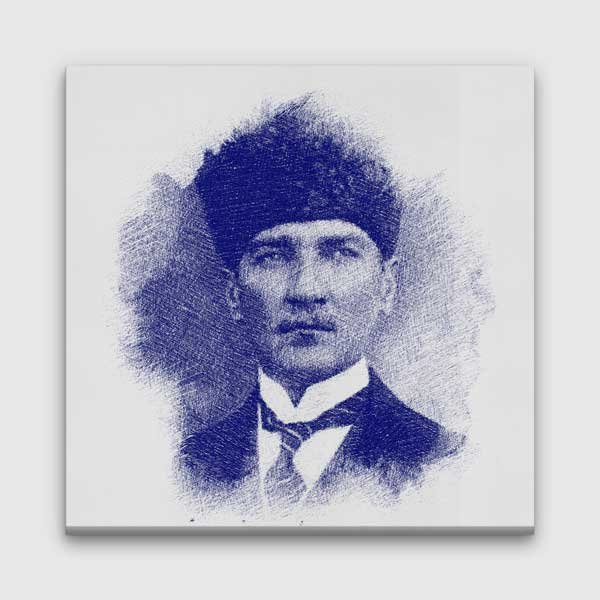ataturk-duvar-panosu-6200-00 Mavi Çizim Efektli Atatürk Portre Kanvas Tablo – 6200