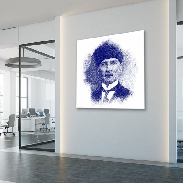 Mavi Çizim Efektli Atatürk Portre Kanvas Tablo – 6200