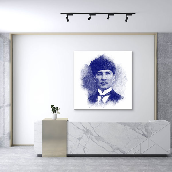 Mavi Çizim Efektli Atatürk Portre Kanvas Tablo – 6200
